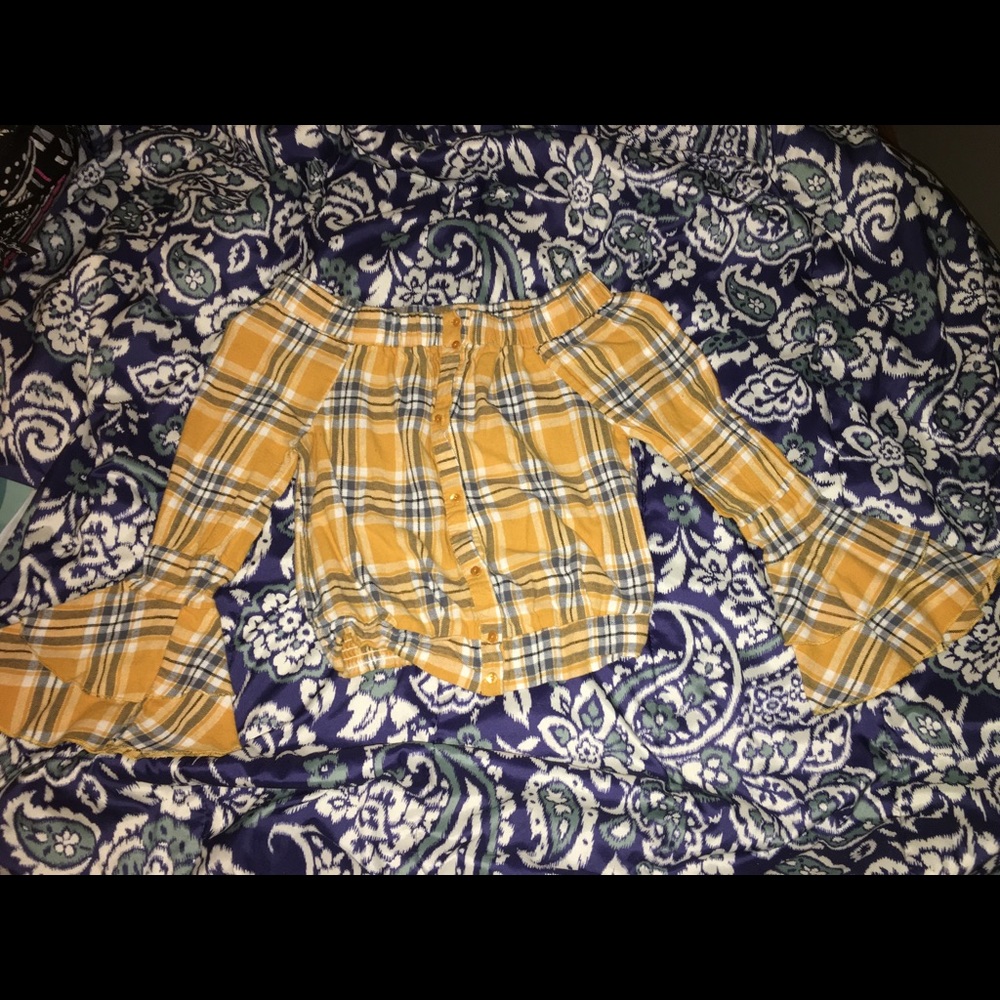 Flannel off the shoulder button up top